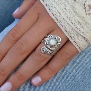 Tibetan Silver Adjustable Moonstone Opal Ring